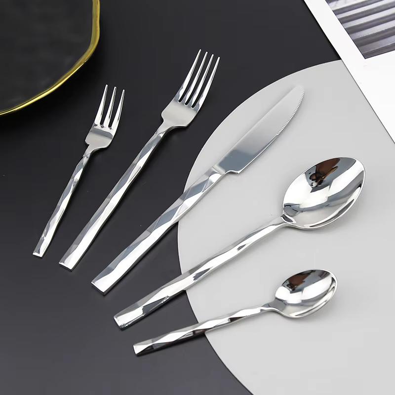 304Dinner set stainless steel with diamond design, covered with square shank, fork Simple, knife, spoon, fork, tea sets dining