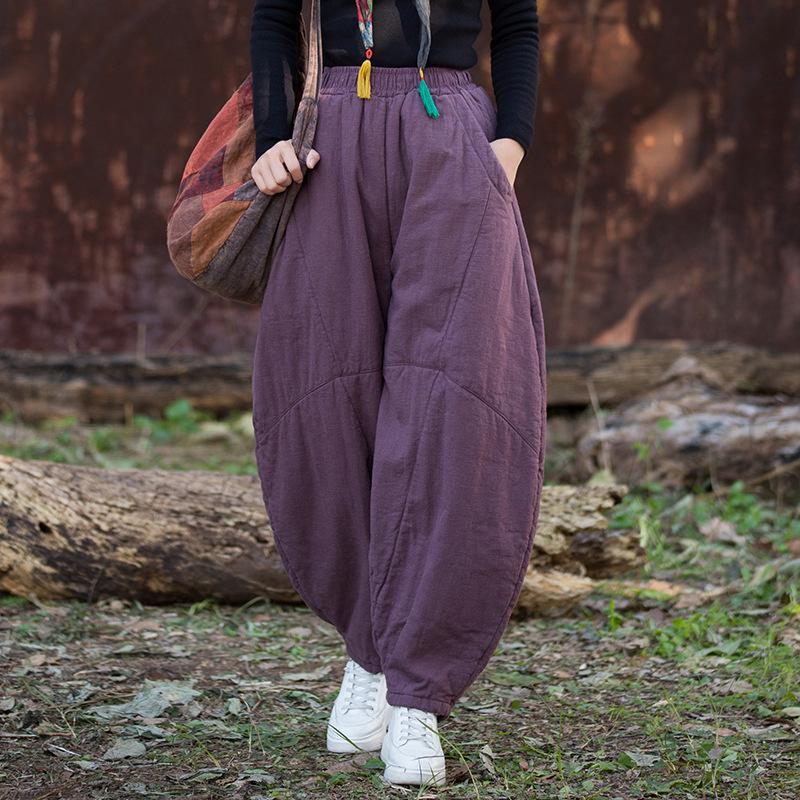 Damen Frühling Baumwolle-Leinen Locker Geschnitten Ramie Laternenhose