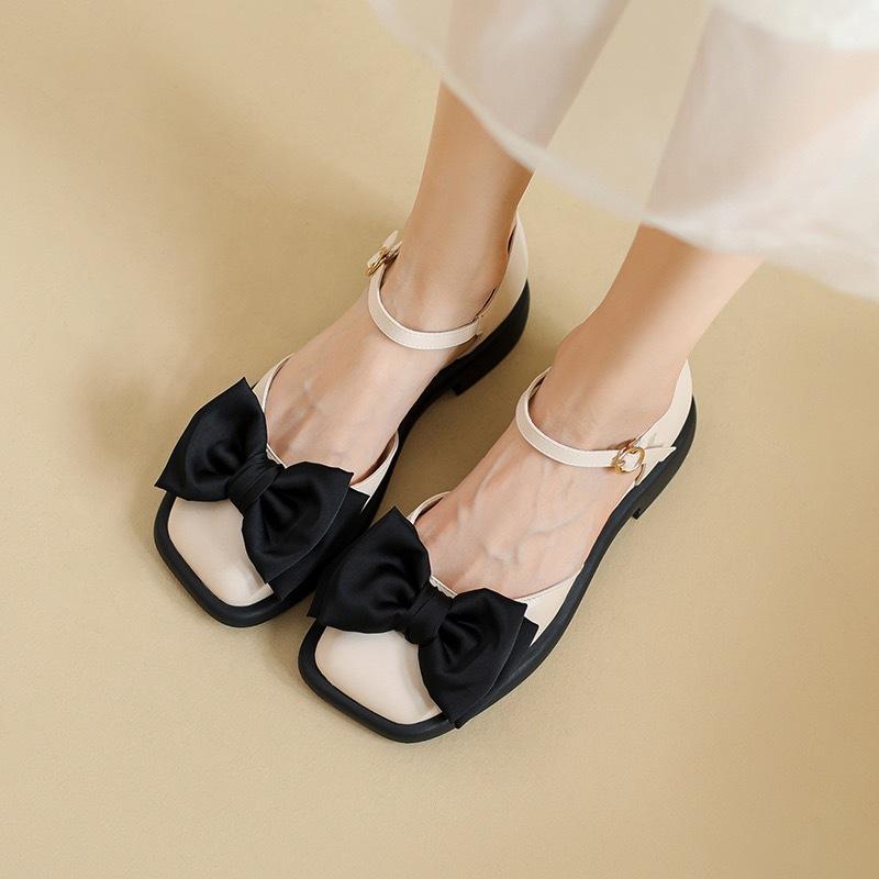 

Fashion Spring Summer Mid Heel Sandals Women s New 2025 Head Cover Pumps French Style Bowknot Mary Jane Shoes Zapatos Para Mujer Size39 35 бежевый