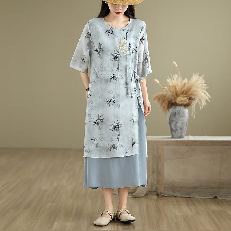 DIMANAF 2025 Summer Women Plus Size Dress Loose Floral Dress Chiffon Elegant Basic Vintage Casual Maxi Dress
