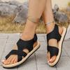 Mode Neuer Stil Beliebte Mode Damen Sandalen Trend Rutschfest Abriebfest Bequem Passende Farbe Sohle Reines Schwarz Schnürsenkel Flache Sandalen