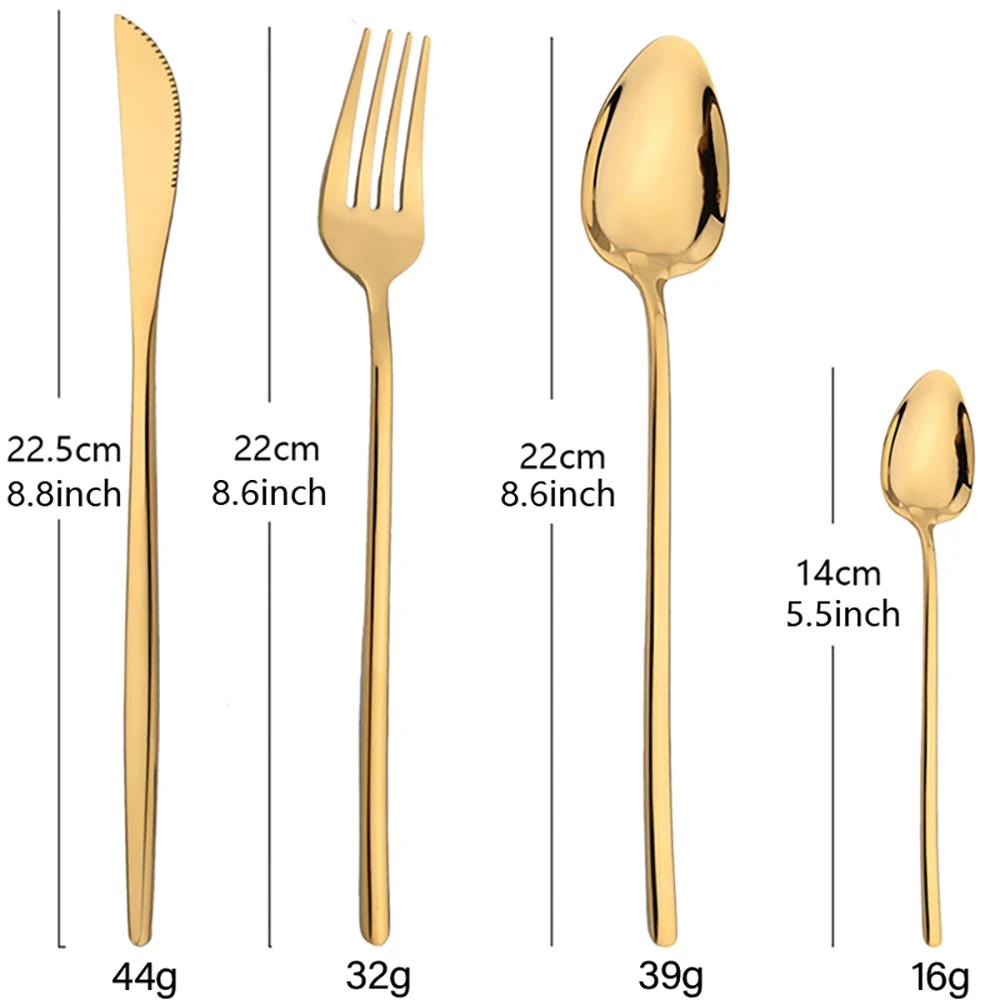 16Pcs Cutlery Set Stainless Steel Gold Dinnerware Dinner Knife Fork Spoon Teaspoons Western Reusable Polished Utensils For Home