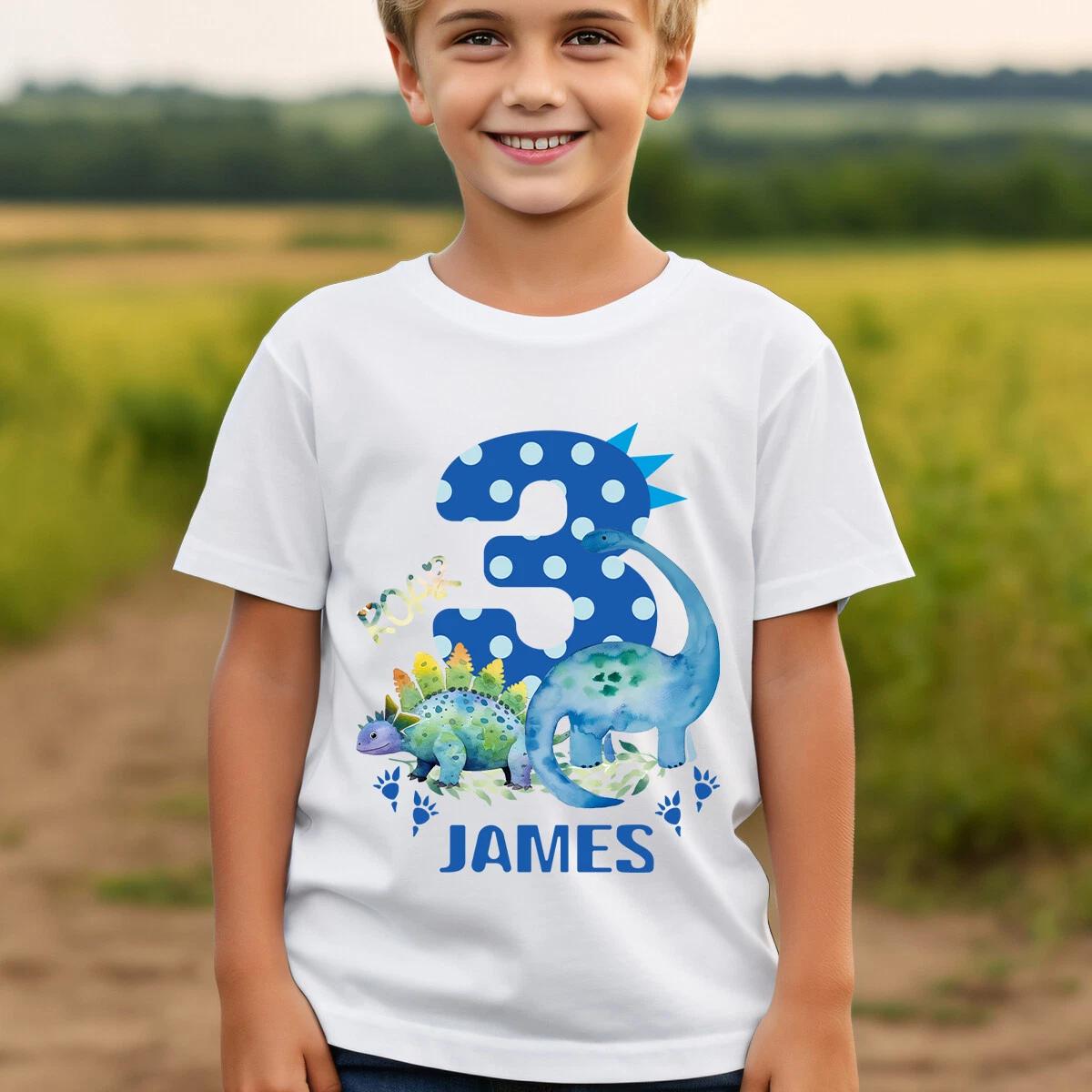 

Personalised Dinosaur 3rd Birthday Kids T-Shirt Name Gift Boys Girls Top1#TA-195 130