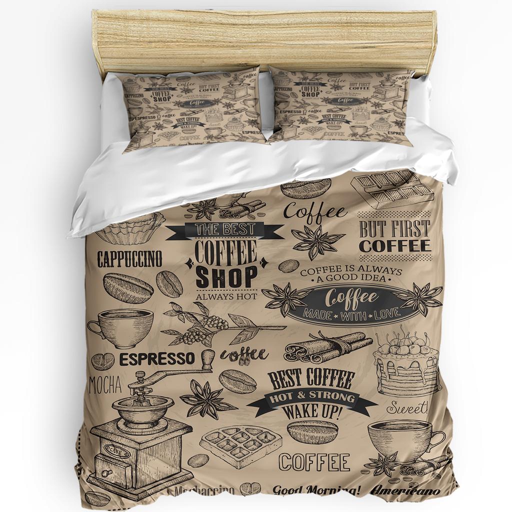 Kaffee Kaffeebohnen Kaffeetasse 3-teiliges Bettwäscheset für Doppelbett Heimtextil Bettbezug Steppdeckenbezug Kissenbezug