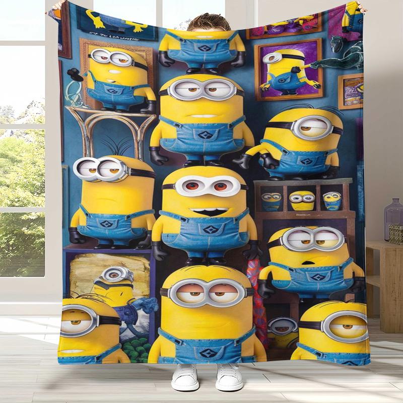 Cute Minions cartoon Flannel Blanket,Ultra Soft Warm Plush Throw for Home Bedroom Bed Sofa Cover Camping Picnic gift kids