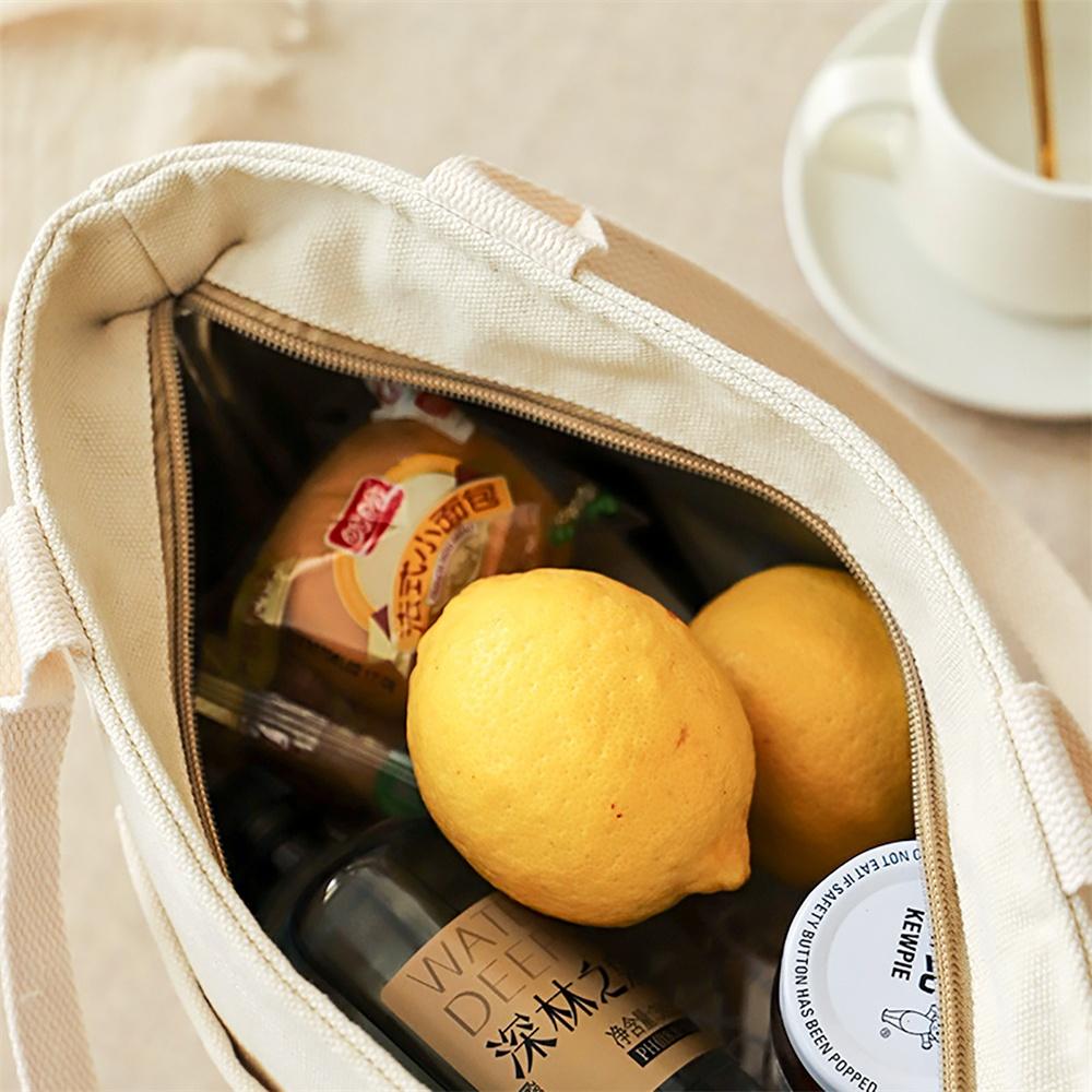 1pc Versatile Canvas Insulated Lunch Bag with Zipper Portable Storage Tote for Travel & Picnics Easy-Clean Square Organizer