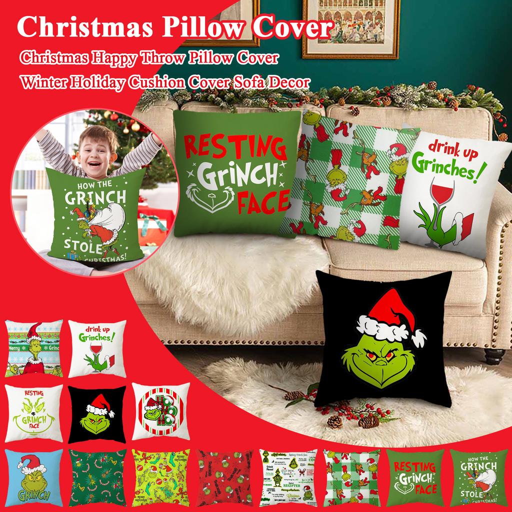 Christmas Happy Throw Pillow Cover, 18 X 18 Inch, Winter Holiday Cushion Cover Sofa Decor