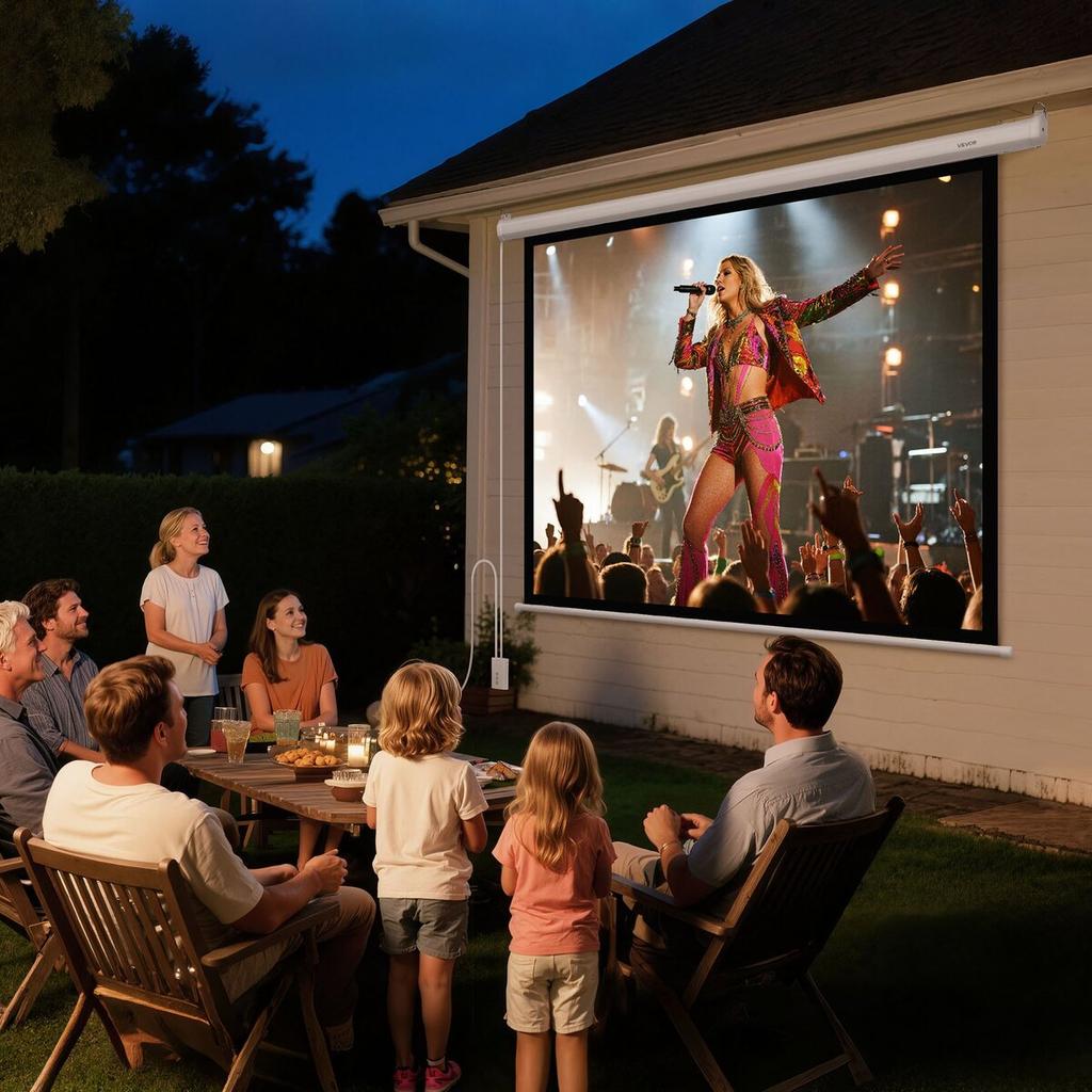 Motorized Projector Screen, 1829 mm 4:3 1080 HD Electric Projection Screen, Wall Mounted Projection Dispaly Projector with Remote Control, Automatic