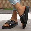 Fashion Comfortable Platform Slippers Women's Summer New Round Toe Open Toe Rivet Metal Buckle Platform Non-Slip Flats