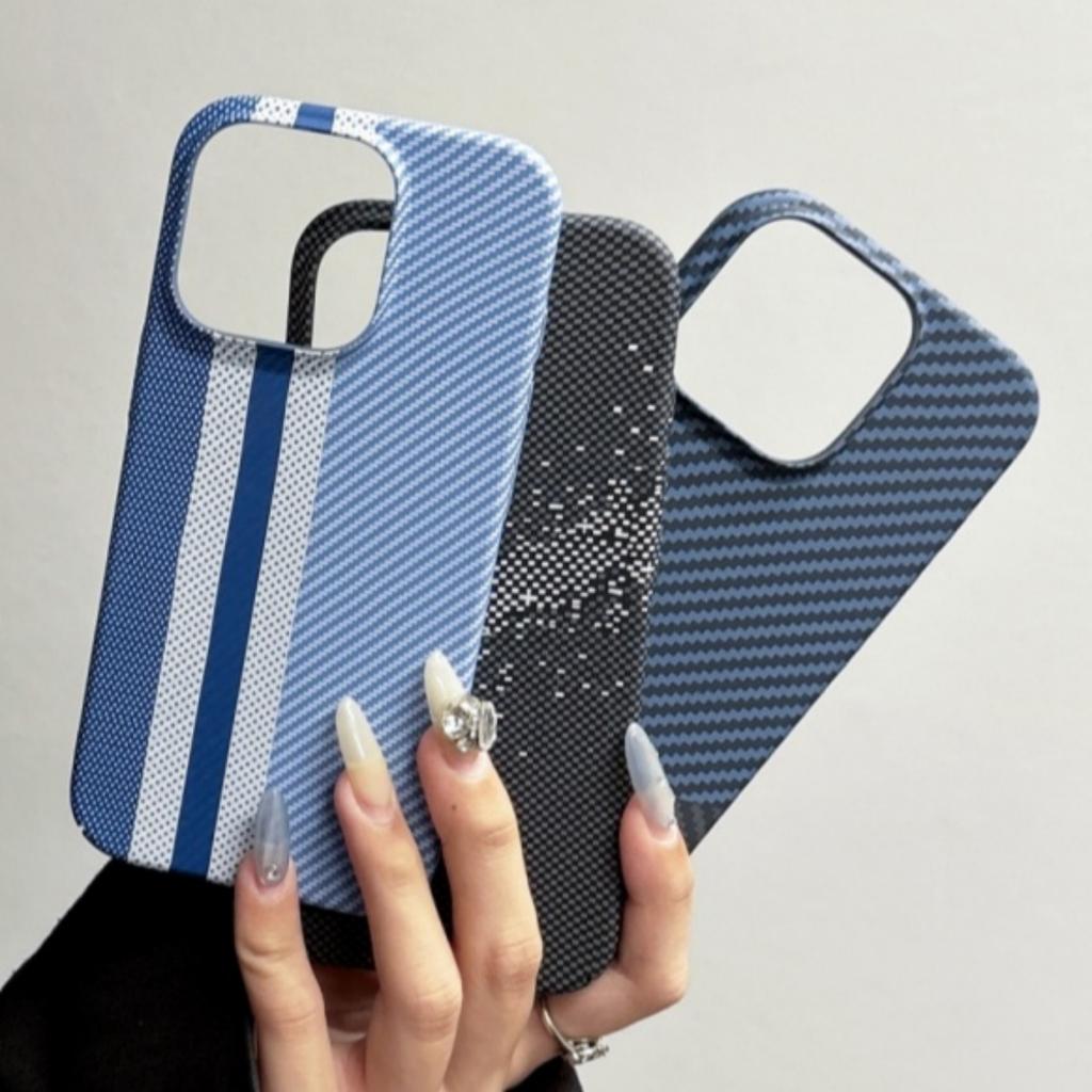 Retro Carbon Fiber Kevlar Pattern Hard Case For iPhone 17 Air 16 15 14 Plus 13 12 Pro Max 11 Lines Texture Bumper Cover