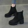 Women's Autumn and Winter Single Boots Women's Thick Heel Martin Boots Thick Sole British Style Round Toe Short Boots High Heel