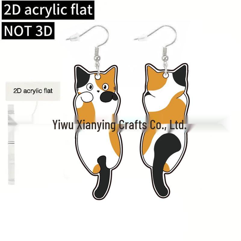 Cute Cat 2D Acrylic Cartoon Animal Earrings - Women's Fashion Accessory