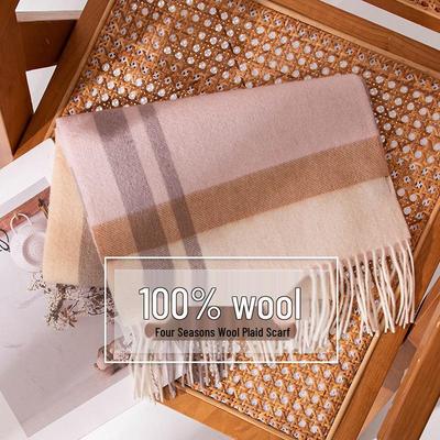 Elegant Plaid Wool Scarf with Tassels for Women - 2025 Autumn Collection
