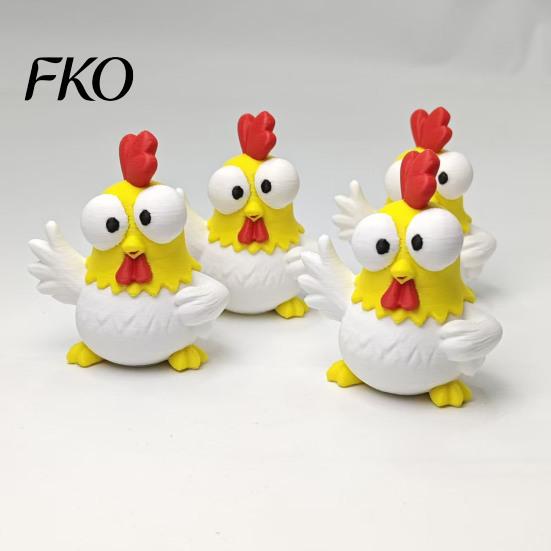 Small Desktop Sculpture 3D Printed Cartoon Rooster Figurine, Mini Big-Eyed Funny Emoticon Figure Ornament, Cute Animal Sculpture, Creative Office Gift