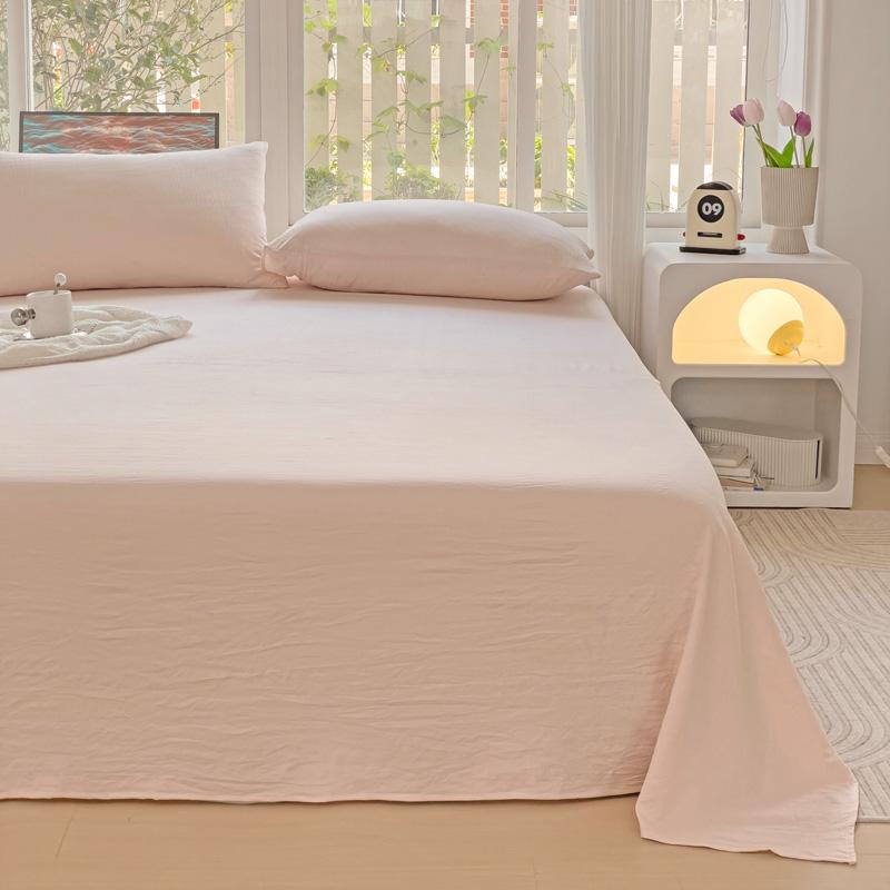 Soft Pink Washed Cotton Bed Sheet - Single Dorm Bedspread & Simmons Protector 160x230cm (Sheet)