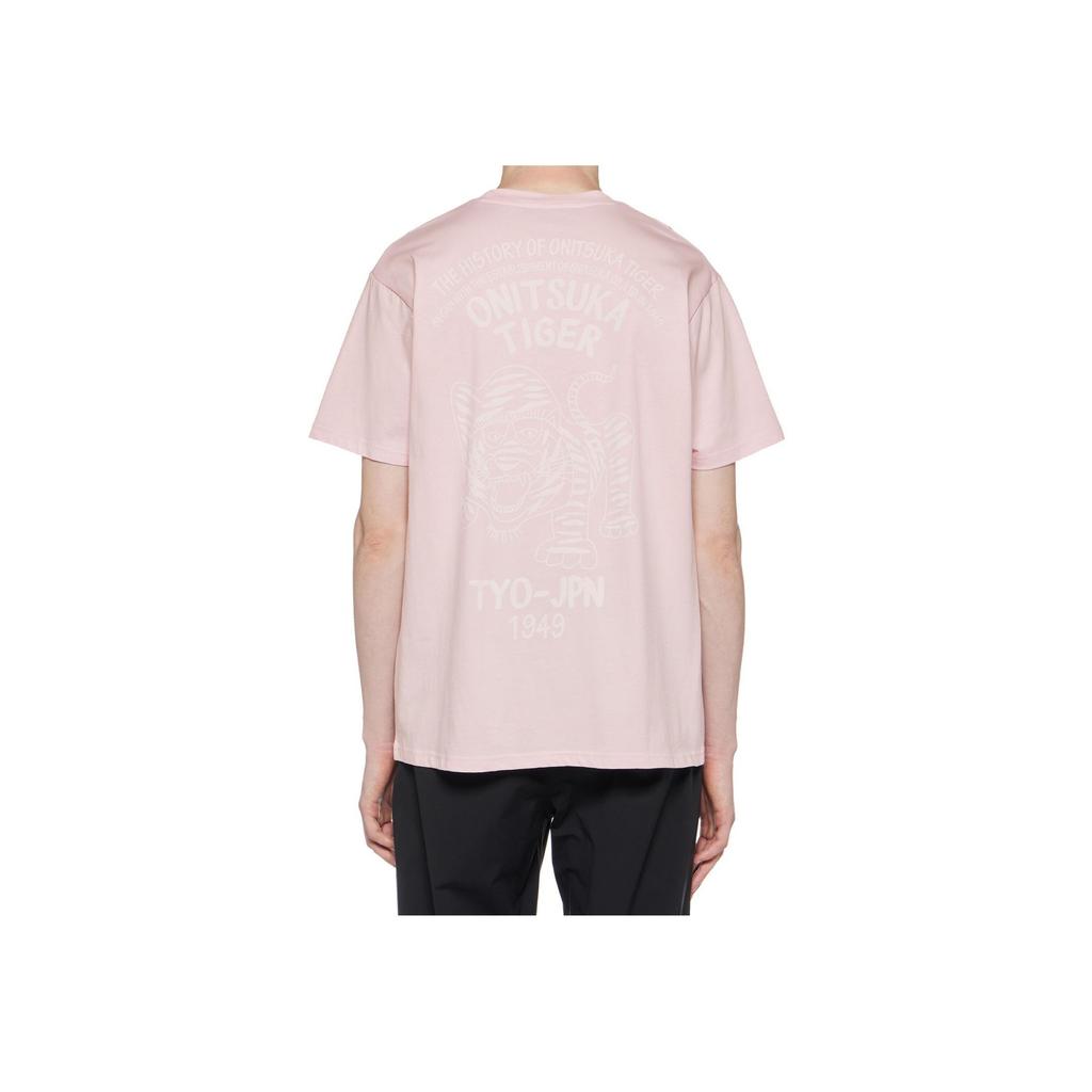 ONITSUKA TIGER SS24 Creative Round Neck Casual Printed Short Sleeve T-Shirt Unisex Tops Light-Pink 2183B150-700