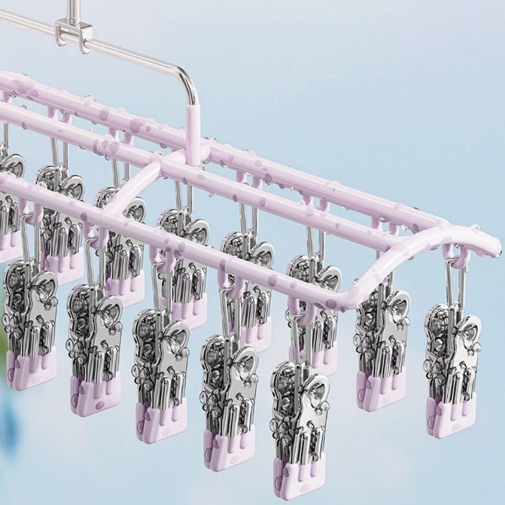 Stainless Steel 20 Clips Sock Drying Rack Non-slip Unmarked Underwear Drying Rack Indoor
