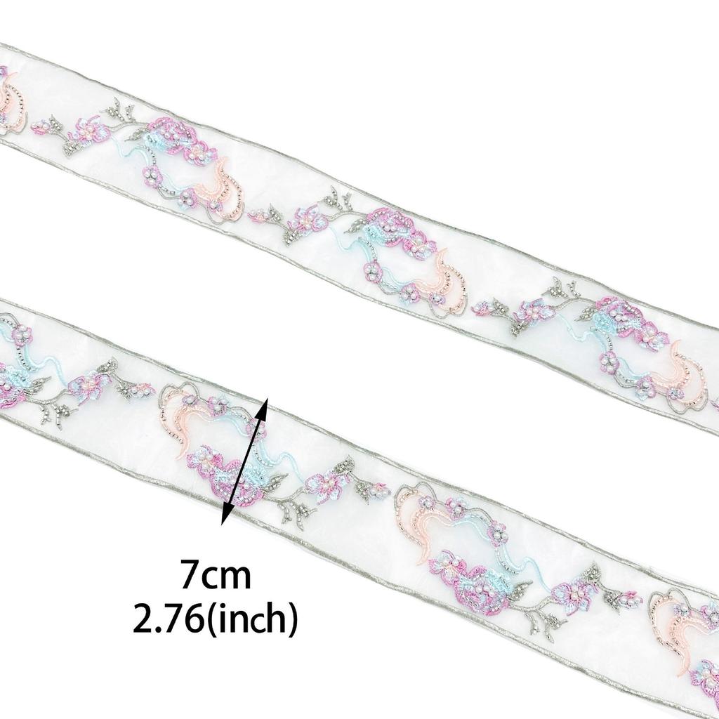 7Cm Ethnic Style Barcode Nail Beads Three-Dimensional Embroidery Flower Webbing Hanfu Neckline Cuffs Decorative Lace