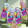 1PC 67 Colorful Psychedelic Graffiti Print 750ml Color Plastic Sports Water Bottle Leakproof Flip Straw Lid Suitable for Sports Office Home Use
