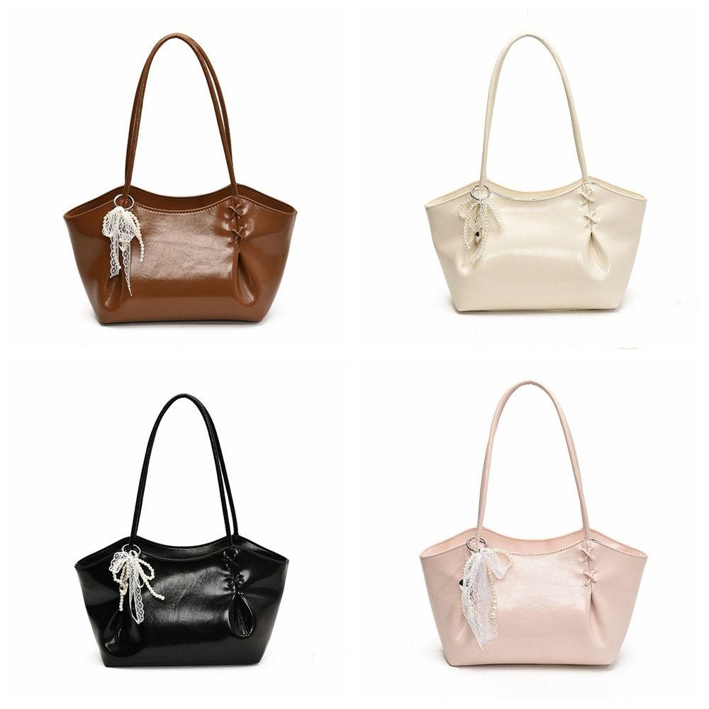 with Pendant Commuting Handbag PU Leather French Tote Bag Autumn Winter Underarm Bag  Travel
