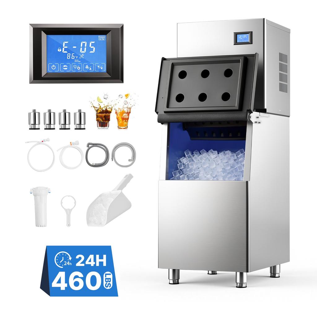 VEVOR Commercial Ice Maker Machine 209 kg/24H Ice-Making Stainless Steel, for Bar Cafe Restaurant Business, Ice Ready in 15 Mins