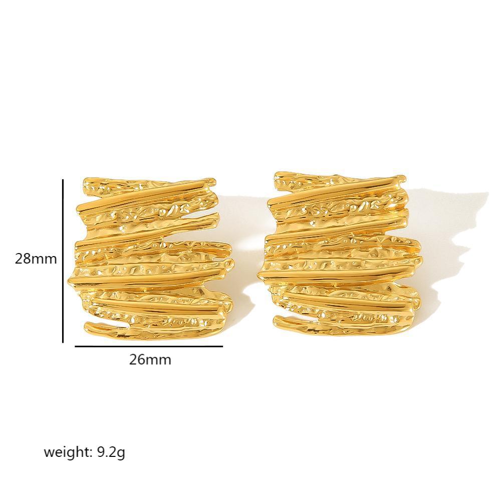 

New retro design irregular pleated texture earrings 18K gold stainless steel earrings personalized fashion women