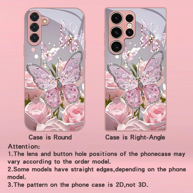 Crystal Butterfly Pattern Glass Phone Case Suitable for Samsung Galaxy S26 S25 S24 S22 S21 S20 FE/Ultra/Plus Shock Resistant