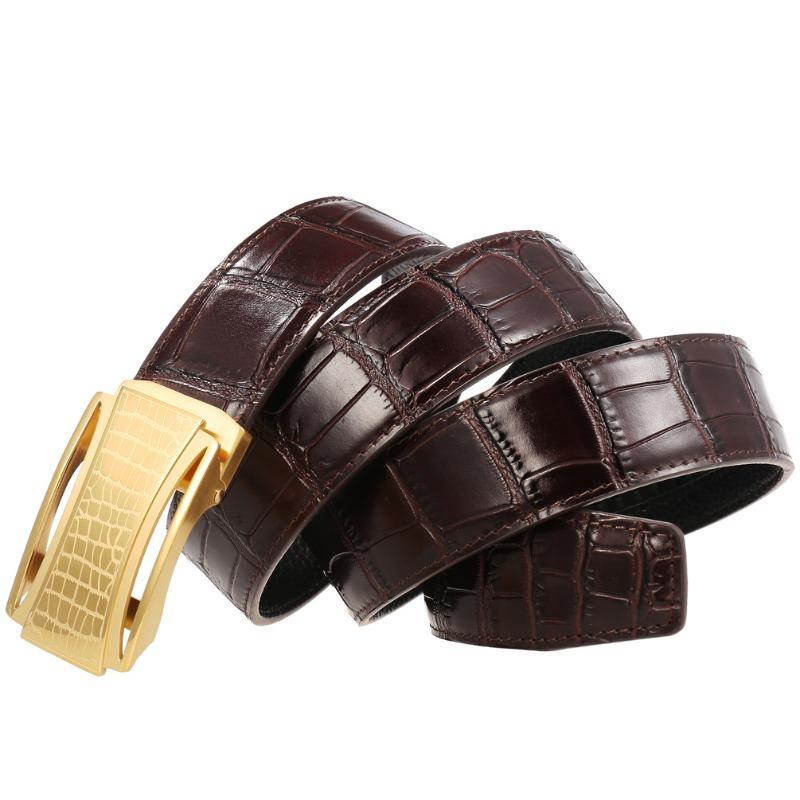 Men's top grain leather belt with durable stainless steel automatic buckle