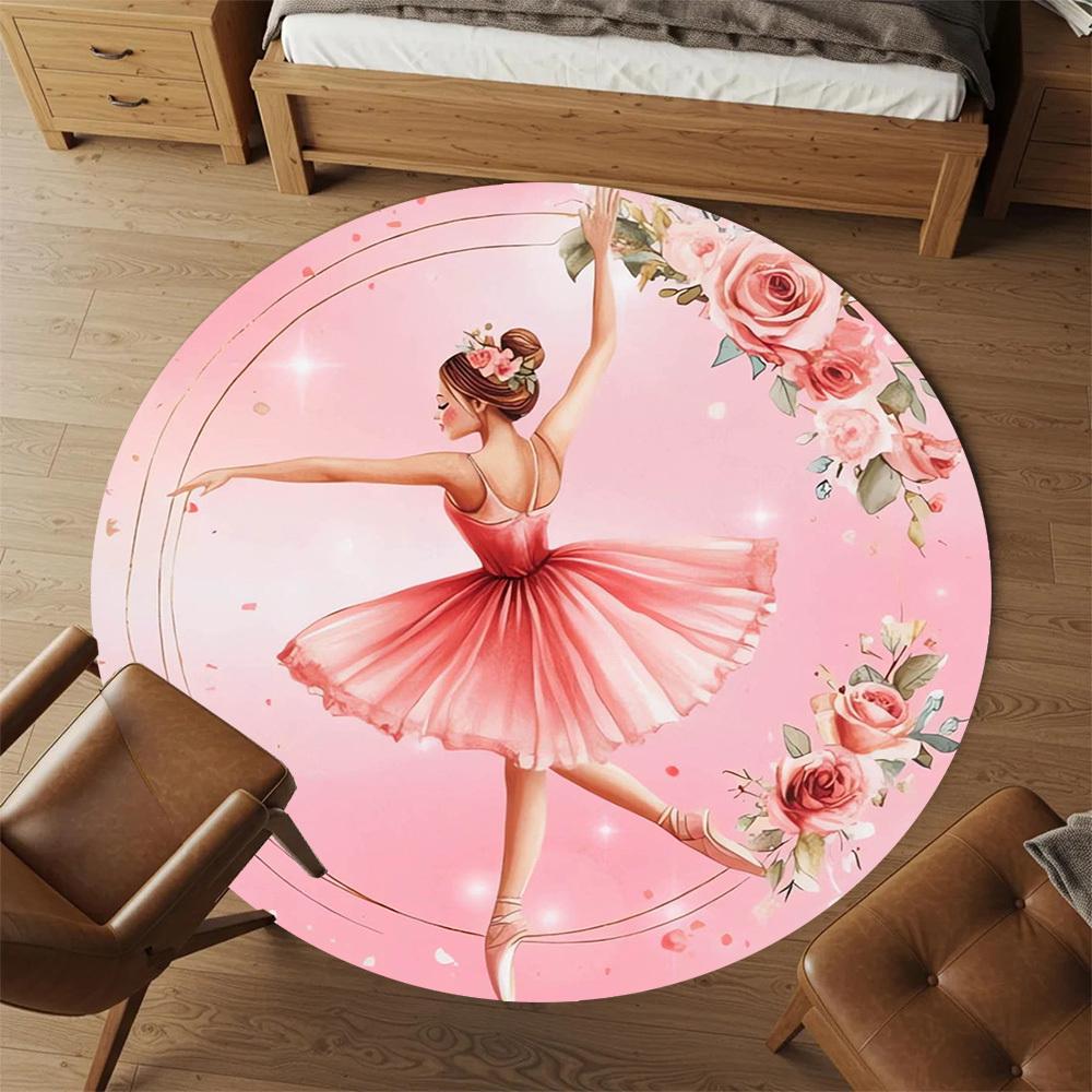1pc BallerinaFloral Round Chair mat Area Rug - Non-Slip, Floor Mat for Office, Bedroom, home decor Christmas Gift p0811048