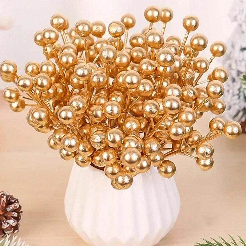 100/10PCS Red Artificial Berries Branch Christmas 7 Heads Holly Berry Stems DIY Craft Wreath New Year Party Xmas Tree Decoration