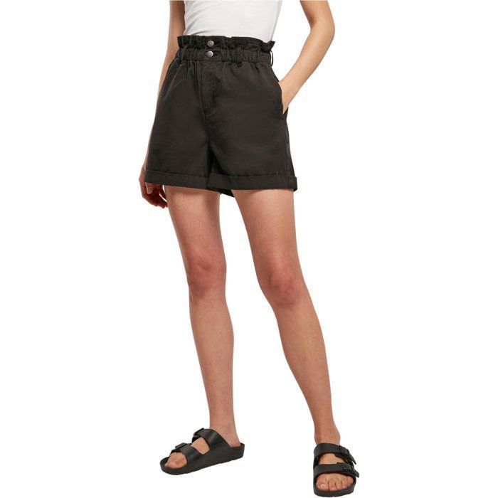 Short taille haute femme - Urban Classics - noir - style paperbag à volants - poches intégrées