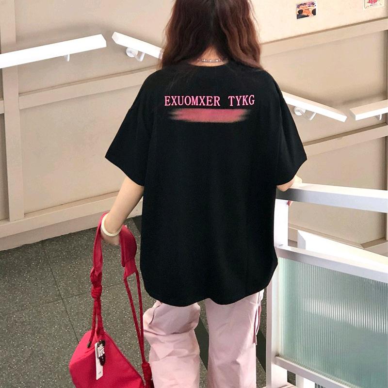 2023 Sommer neue reine Baumwolle Flut Marke amerikanische Nische Sonnenuntergang Druck Y2K lose T-Shirt Frauen süße und coole Babes kurze Ärmel