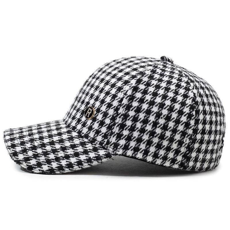 Women's Autumn/Winter Houndstooth Plaid Baseball Cap - Korean Style Fashion, Casual, Versatile, Outdoor Warm Hat.