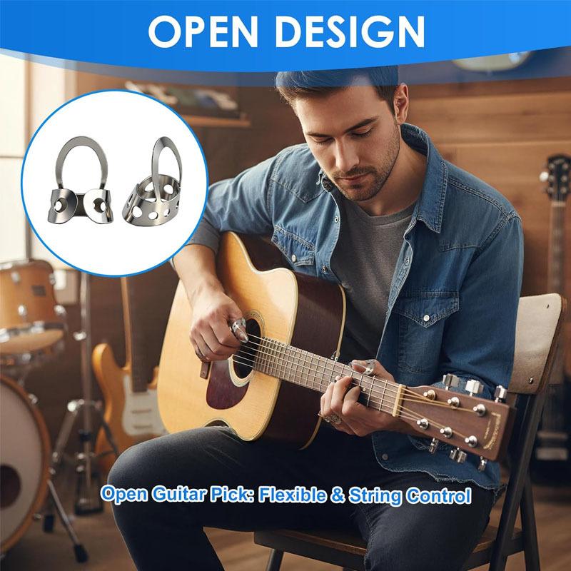 Set of 3 Metal Index Finger Picks for Banjo and Guitar Open-Finger Guitar Picks Adjustable Finger Picks