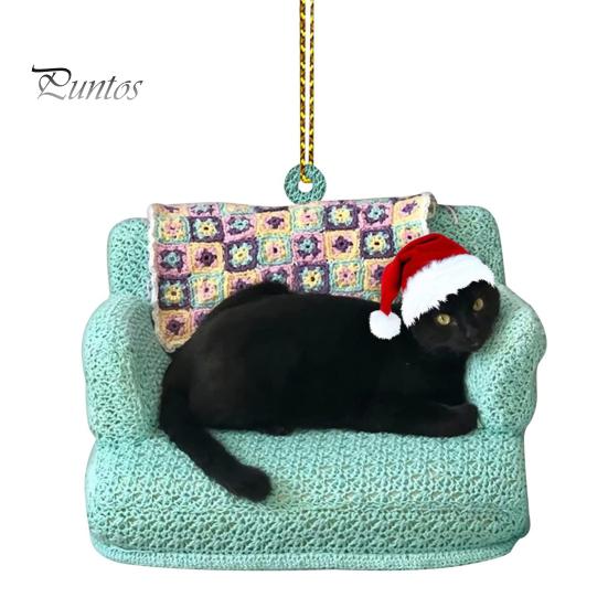 

Рождественская подвеска в виде кота, мультяшный кот с украшением в виде шапки Санты, 2D, плоское акриловое украшение на рождественскую елку, подарок в виде кота для дома, автомобиля, елки, декора B