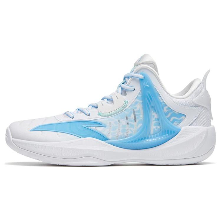 new Anta Hussars 8 Durable Breathable Low Top Basketball Shoes Men's White Blue