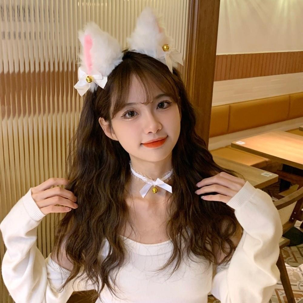 Lolita Cat Ears Headband Set Bow Halloween Dress Up Sweet Cosplay Headwear  Makeup