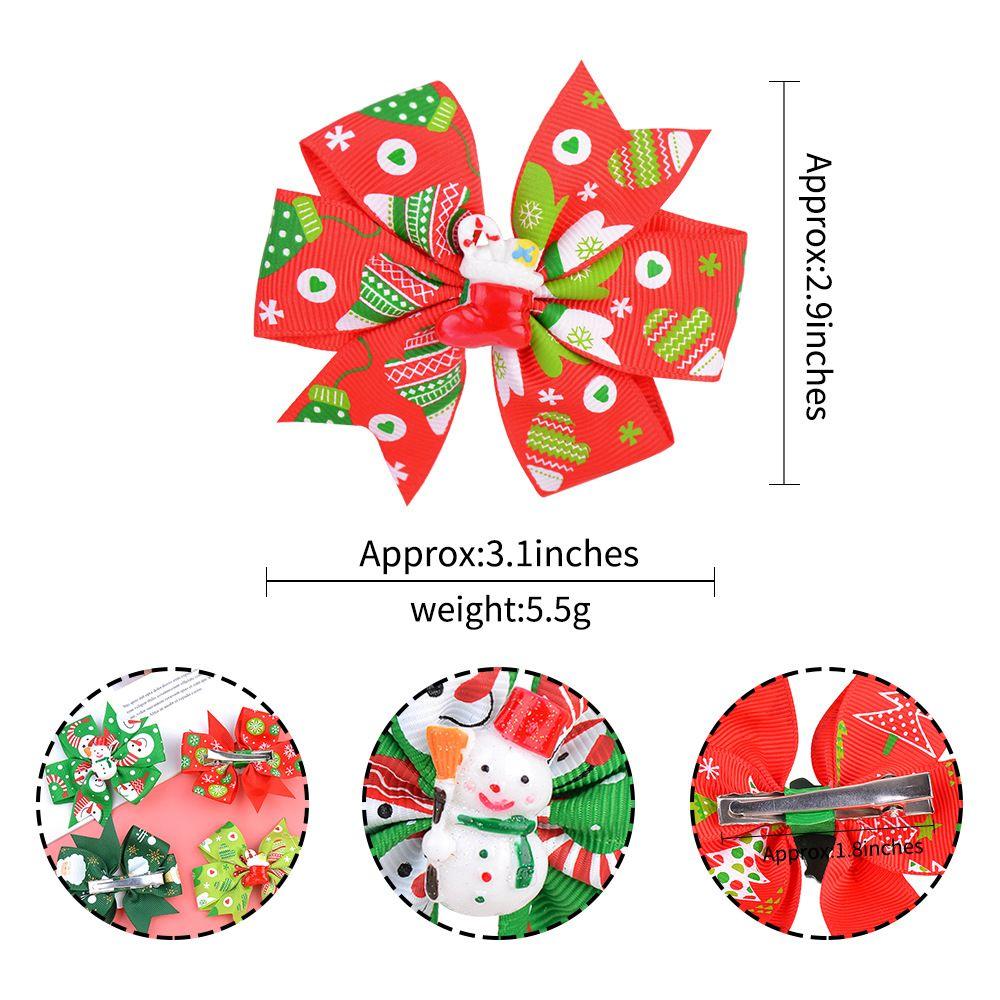 Christmas Barrettes Hair Accessories Printed Hair Clip Christmas Hair Bow For Kids Girls With Clip