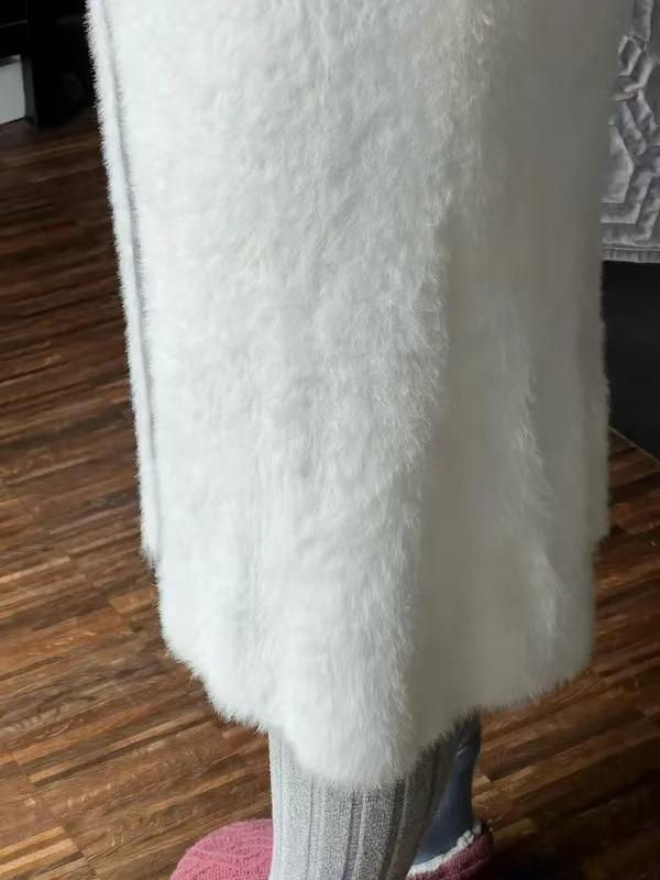 2024 Damen Herbst/Winter Strickjacke aus Faux-Nerz, Lockerer Midilanger Pullovermantel, Lässiger Stil