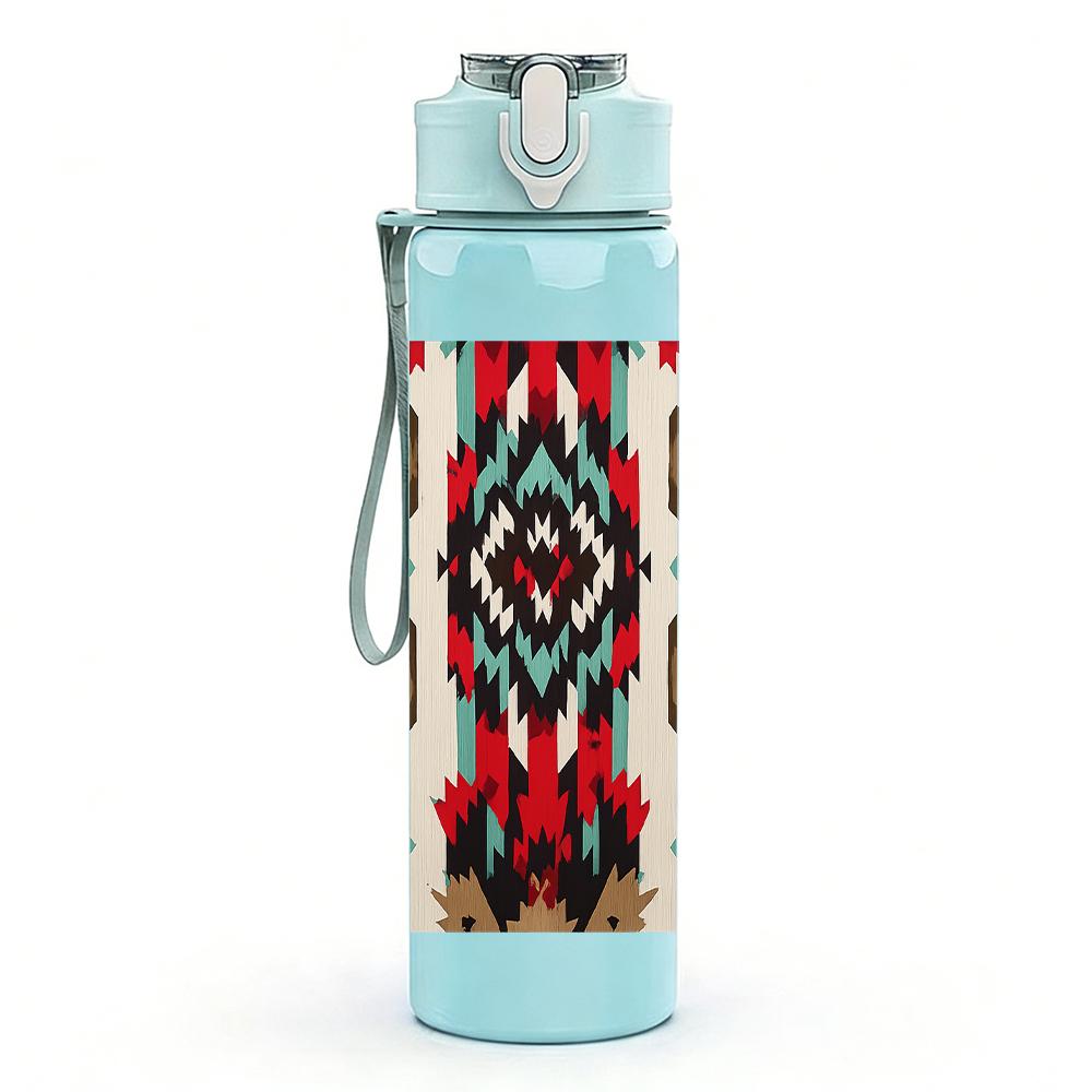 1PC Ethnic Geometric Rug 750ml Color Plastic Sports Water Bottle Leakproof Flip Straw Lid For Sports Office Home Use