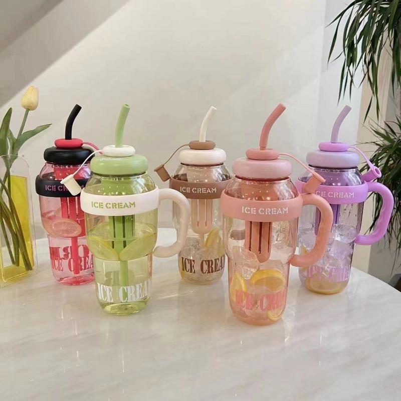 Summer Water Cup High Appearance Level Female Large Capacity Plastic Cup Ton Ton Bucket Belly Cup Cute Student Straw Water Cup