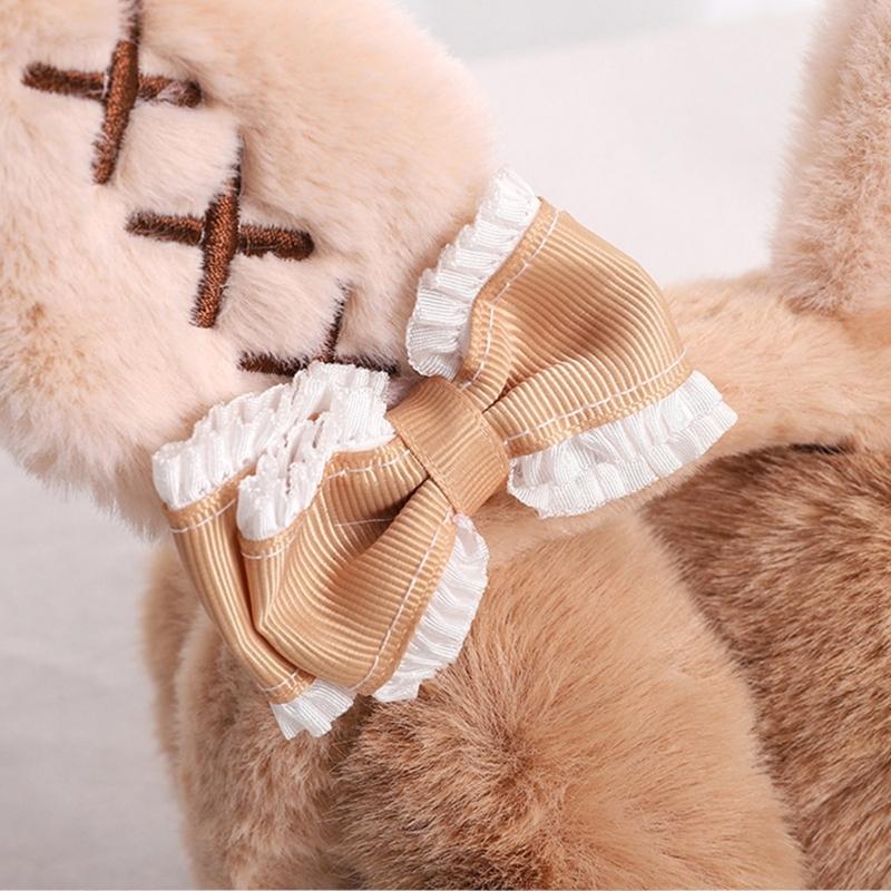 Girls Lovely Bunny Ear Shape Ear Warmer Stuffed Earmuff Warm Plush Winter Earwarmer with Bowknot Decor for Children
