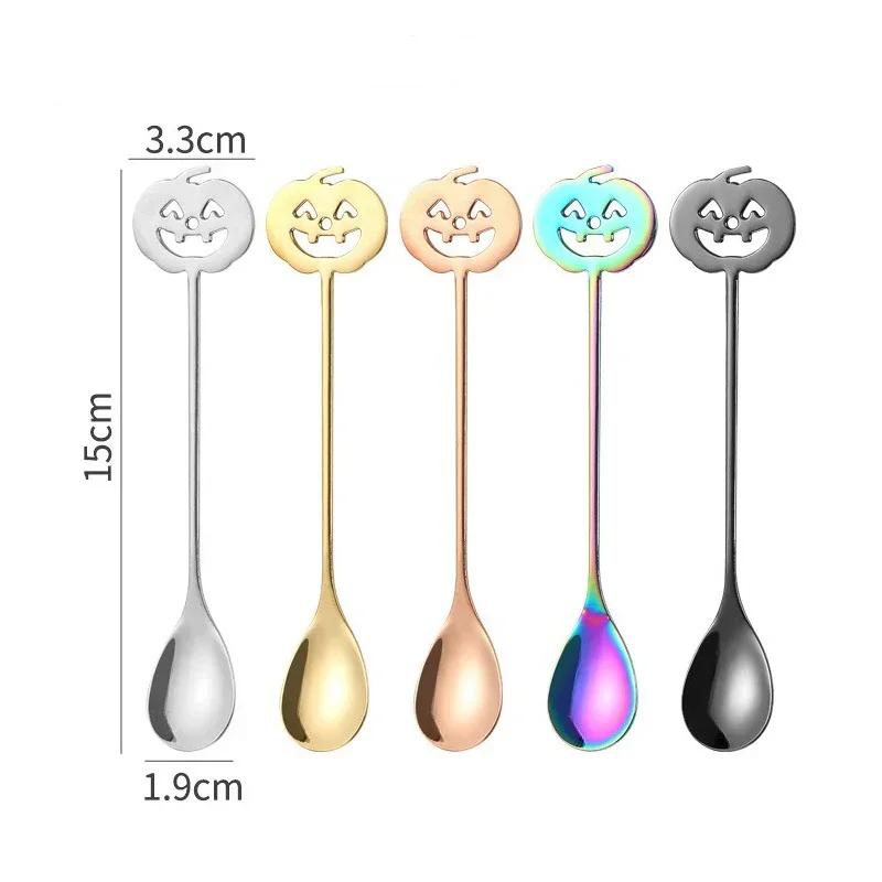 Halloween Pumpkin Head Stainless Steel Teaspoons Coffee Spoon Dessert Tea Sugar Scoop for For Home Kitchen Halloween Party Gifts