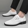 White leather shoes 2025 new men's business casual men's shoes breathable hollow leather shoes