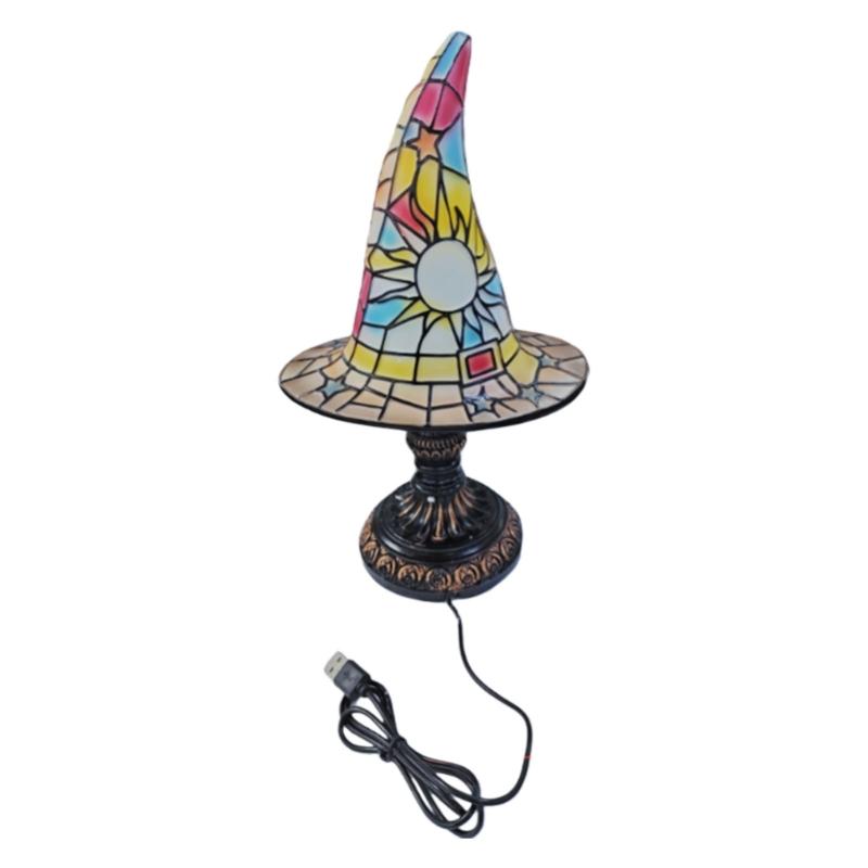 Witch Hat Table Lamp Resin Night Light Table Lamp Bedsides Decorative Lamp for Kid Room Bedroom Decoration