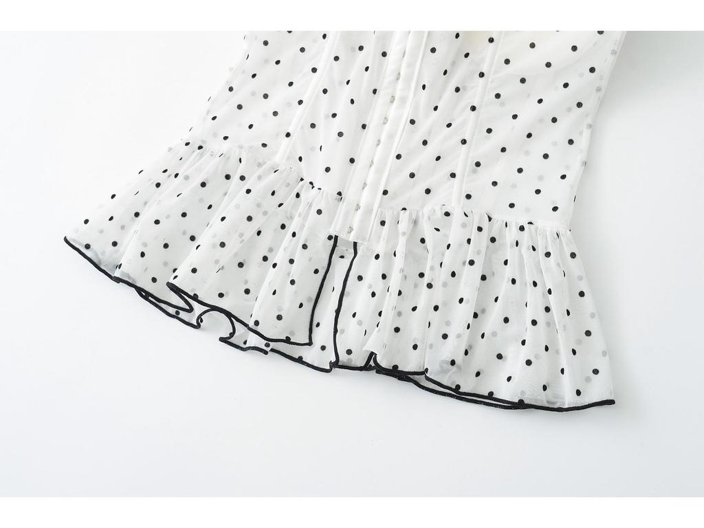 French Girl Polka Dot Waist-Cinched Mesh Bandeau Camisole – Slim Sleeveless Summer Top