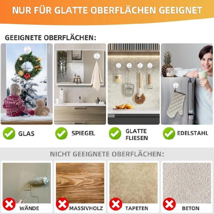 12Pcs Detachable Suction Hooks Practical 10lb Capacity Invisible Design Efficient For Bathroom Kitchen Glass Metal Surfaces