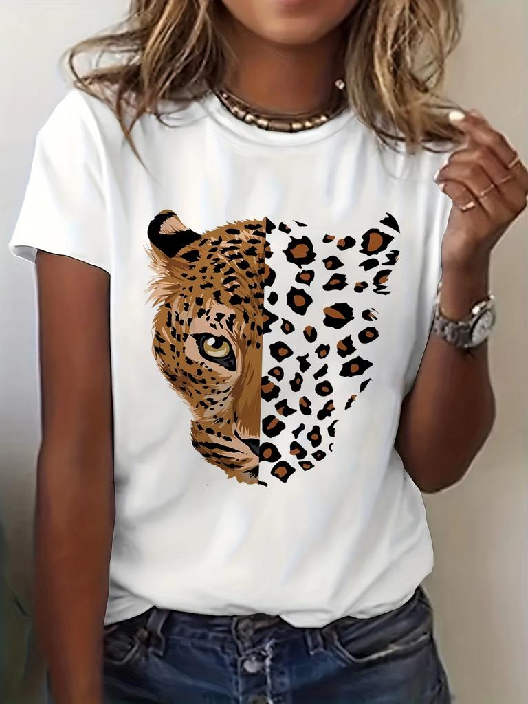 T-shirt Vintage Animalier Unisexs Leopardo Tigre Stampa Animale T-shirt Manica Corta Girocollo Casual Estiva Abbigliamento Unisex