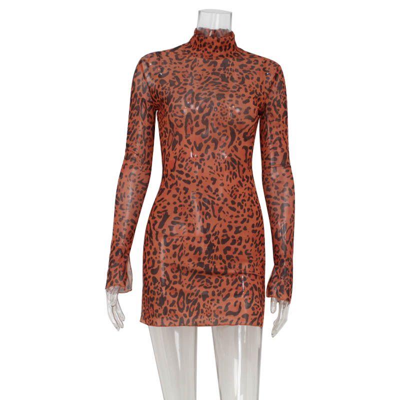 

Cnyishe Мода Мода Леопардовый принт Принт Платье с длинными рукавами Сексуальный дизайн с разрезами и деревянными ушками Юбка по бедрам Leopard print L