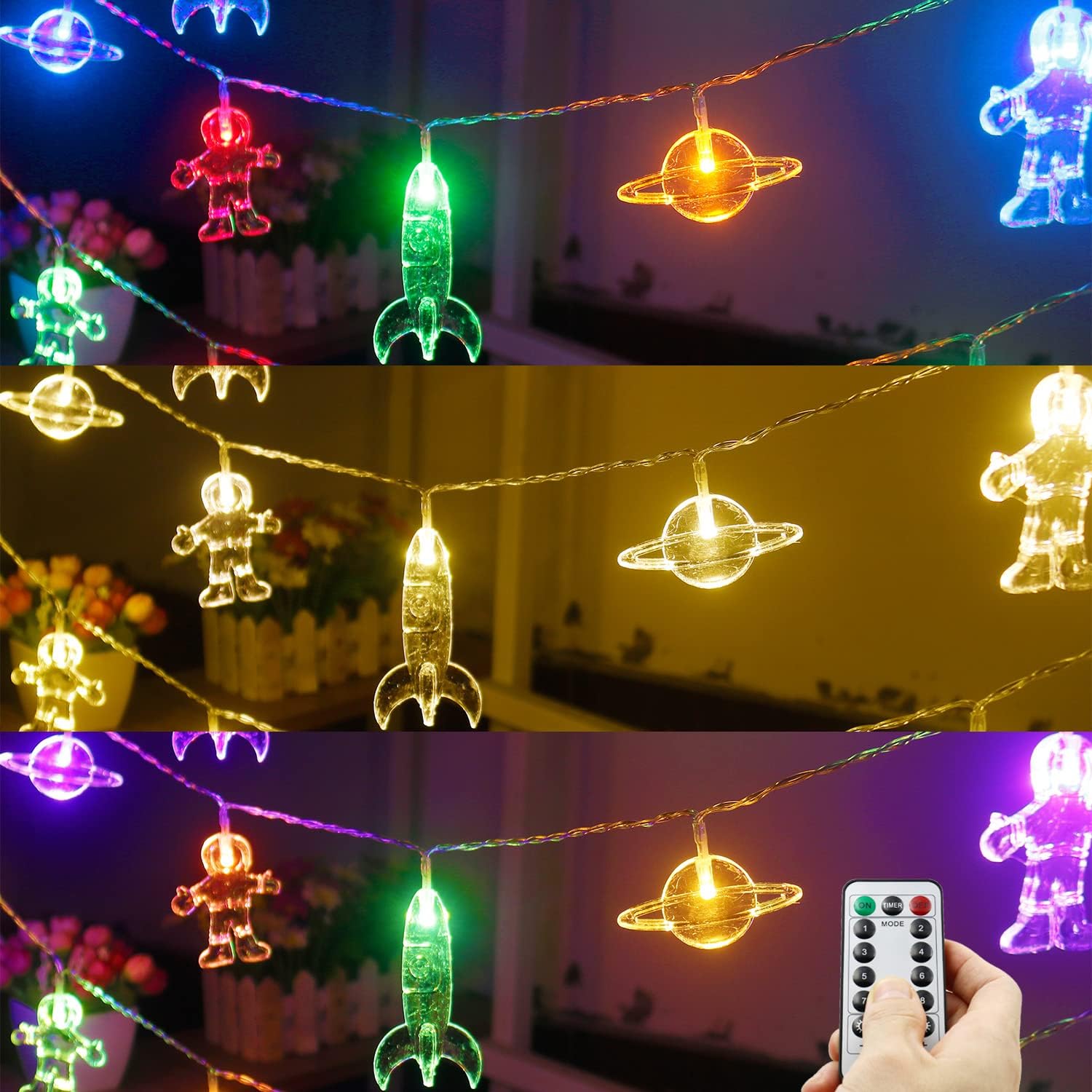 Color Changing Lights for Kids Bedroom, Birthday Gifts for Kids, 11Ft 20Leds Tent Lights for Kids with Rocket Spaceship Astronaut Pendants for